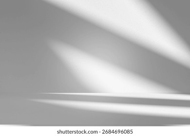 Wall interior background, studio  and backdrops show products.with shadow from window color white and grey. background for text insertion and presentation product