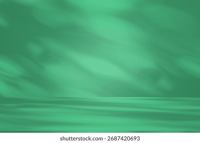 Wall interior background, studio  and backdrops show products. with shadow from window color green and white. background for text insertion and presentation of product 