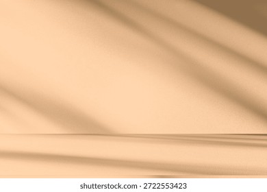 Wall interior background, studio  and backdrops show products. with leaf shadow from window color beige and white. background for text insertion and presentation of product 