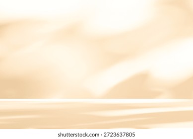 Wall interior background, studio  and backdrops show products. with leaf shadow from window color beige and white. background for text insertion and presentation of product 