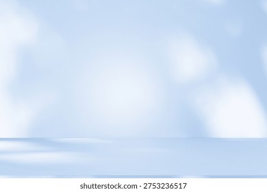 Wall interior background, studio  and backdrops show products. with leaf shadow from window color blue tone. background for text insertion and presentation of product