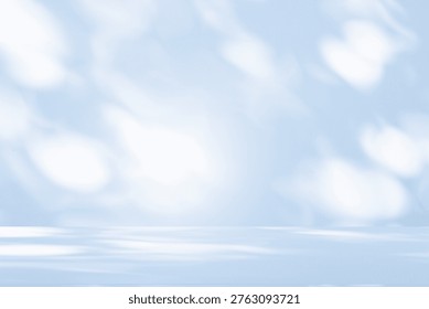 Wall interior background, studio  and backdrops show products. with leaf shadow from window color blue tone. background for text insertion and presentation of product