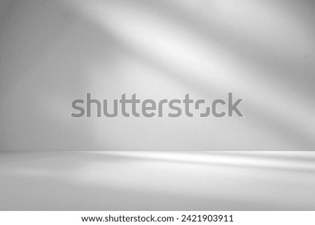 Wall interior background, studio  and backdrops show products.with shadow from window color white and grey. background for text insertion and presentation product 