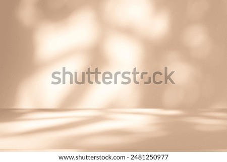 Wall interior background, studio  and backdrops show products. with leaf shadow from window color beige and white. background for text insertion and presentation of product 