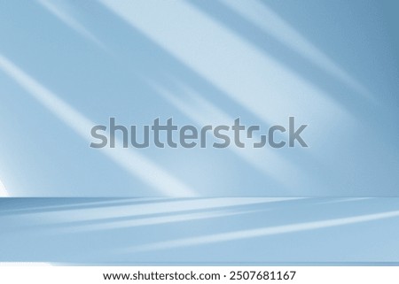Wall interior background, studio  and backdrops show products.with shadow from window color white and blue light. background for text insertion and presentation product 