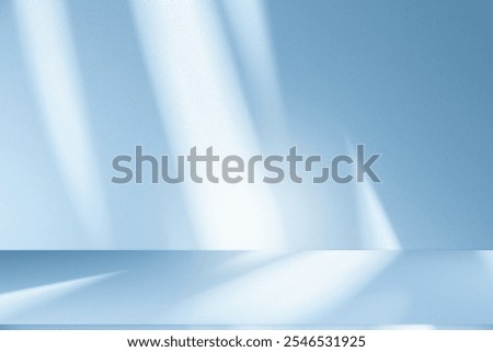 Wall interior background, studio  and backdrops show products.with shadow from window color white and blue light. background for text insertion and presentation product 