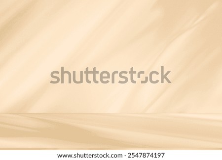 Wall interior background, studio  and backdrops show products. with leaf shadow from window color beige and white. background for text insertion and presentation of product 