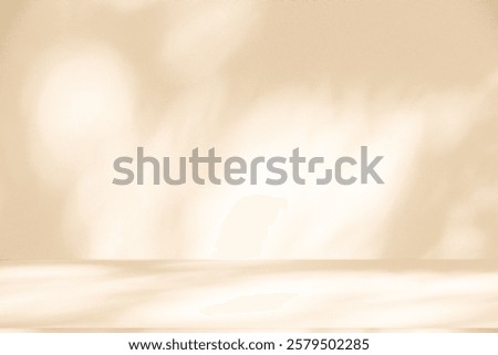 Wall interior background, studio  and backdrops show products. with leaf shadow from window color beige and white. background for text insertion and presentation of product 