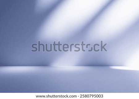 Wall interior background, studio  and backdrops show products.with shadow from window color white and blue light. background for text insertion and presentation product 