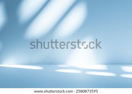 Wall interior background, studio  and backdrops show products.with shadow from window color white and blue light. background for text insertion and presentation product 