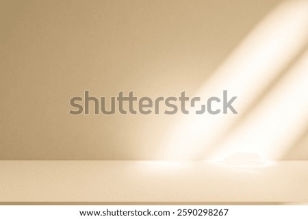 Wall interior background, studio  and backdrops show products. with leaf shadow from window color beige and white. background for text insertion and presentation of product 