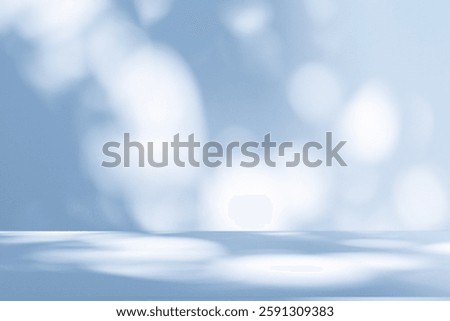 Wall interior background, studio  and backdrops show products.with shadow from window color white and blue light. background for text insertion and presentation product 
