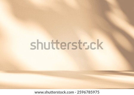 Wall interior background, studio  and backdrops show products. with leaf shadow from window color beige and white. background for text insertion and presentation of product 