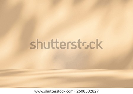 Wall interior background, studio  and backdrops show products. with leaf shadow from window color beige and white. background for text insertion and presentation of product 