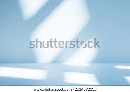 Wall interior background, studio  and backdrops show products.with shadow from window color white and blue light. background for text insertion and presentation product 