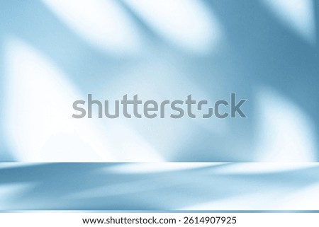 Wall interior background, studio  and backdrops show products.with shadow from window color white and blue light. background for text insertion and presentation product 