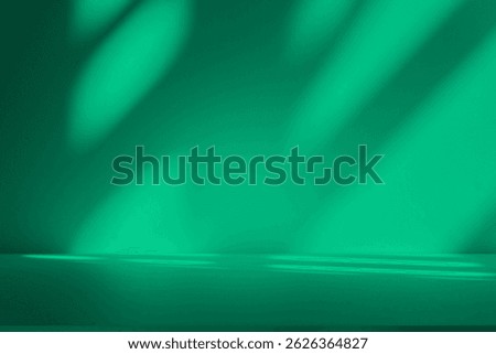 Wall interior background, studio  and backdrops show products. with shadow from window color green and white. background for text insertion and presentation of product 