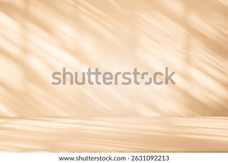 Wall interior background, studio  and backdrops show products. with leaf shadow from window color beige and white. background for text insertion and presentation of product 