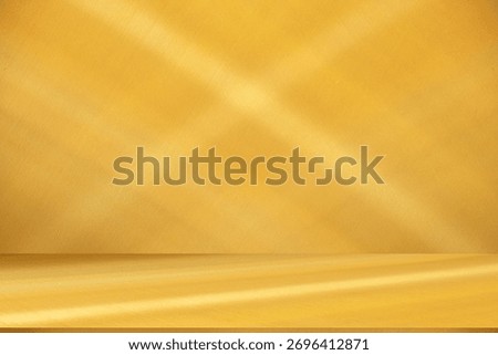 Wall interior background, studio  and backdrops show products. with shadow from window color gold and white. background for text insertion and presentation of product 