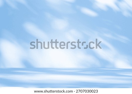 Wall interior background, studio  and backdrops show products. with leaf shadow from window color blue tone. background for text insertion and presentation of product