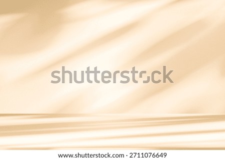 Wall interior background, studio  and backdrops show products. with leaf shadow from window color beige and white. background for text insertion and presentation of product 