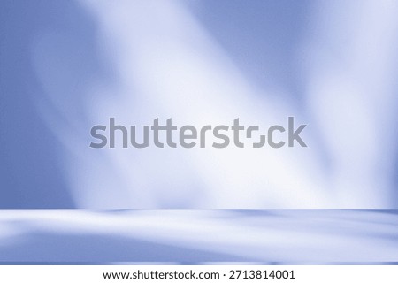 Wall interior background, studio  and backdrops show products. with leaf shadow from window color blue tone. background for text insertion and presentation of product