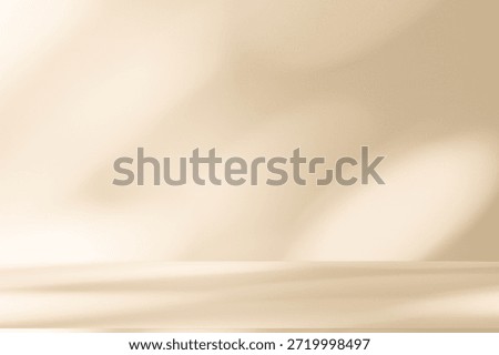 Wall interior background, studio  and backdrops show products. with leaf shadow from window color beige and white. background for text insertion and presentation of product 