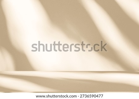 Wall interior background, studio  and backdrops show products. with leaf shadow from window color beige and white. background for text insertion and presentation of product 