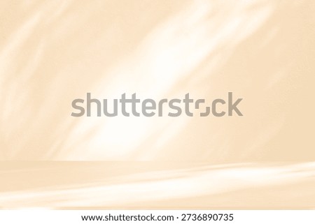 Wall interior background, studio  and backdrops show products. with leaf shadow from window color beige and white. background for text insertion and presentation of product 