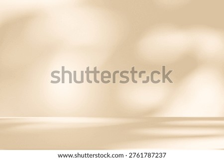 Wall interior background, studio  and backdrops show products. with leaf shadow from window color beige and white. background for text insertion and presentation of product 