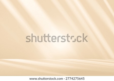 Wall interior background, studio  and backdrops show products. with leaf shadow from window color beige and white. background for text insertion and presentation of product 