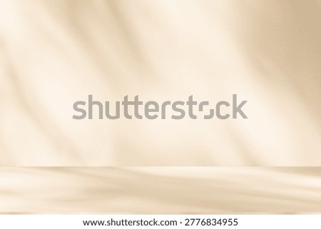 Wall interior background, studio  and backdrops show products. with leaf shadow from window color beige and white. background for text insertion and presentation of product 