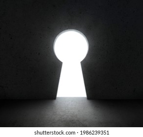 Wall with key hole light shines from. Dream, success, opportunity. concept business