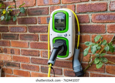 Wall Mounted Electric Car Charger At Walford Cross, Taunton, UK On 12 June 2017