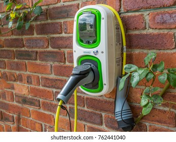 Wall Mounted Electric Car Charger At Walford Cross, Taunton, UK On 12 June 2017