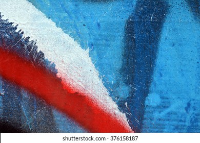 Wall Painted Blue Red White Black Paint. Macro Photo