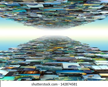 Wall With Lot Of Photography Pictures Scattered  In Sky Infinity