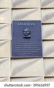 A Wall Plaque On South College Street In Edinburgh, Dedicated To Charles Darwin - Marking The Location Where He Lodged Whilst Studying At The University Of Edinburgh.