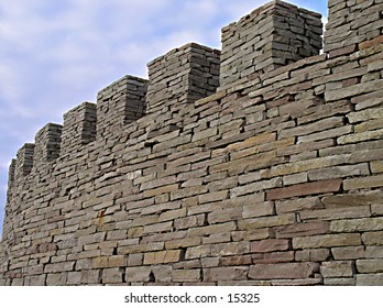 The wall of a reconstructed medieval castle