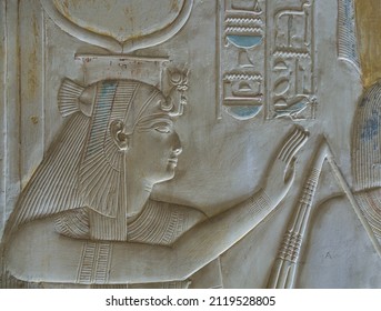 Wall Relief Of Goddess Isis In The Temple Of Seti I At Abydos . Sohag . Egypt .