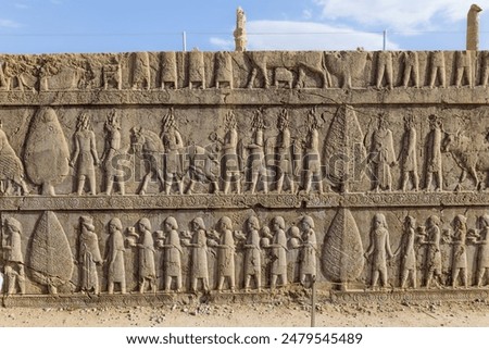 Wall relief panel in Persepolis, the ancient Persian capital dating from about 500 B.C., located in northeast of Shiraz, Iran