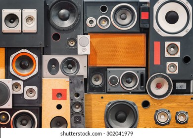 Wall Of Retro Vintage Style Music Sound Speakers 