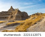 Wall of Rock Formations on The Notch Trail, Badlands National Park, South Dakota, USA