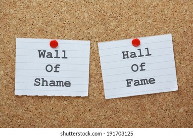 Wall Of Shame Or Hall Of Fame Choices On A Cork Notice Board