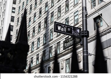 Wall St. Street Sign In Lower Manhattan, New York City, USA.