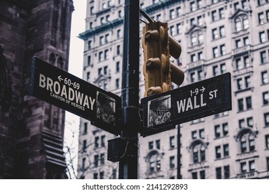 Wall St. Street Sign In Lower Manhattan, New York City.