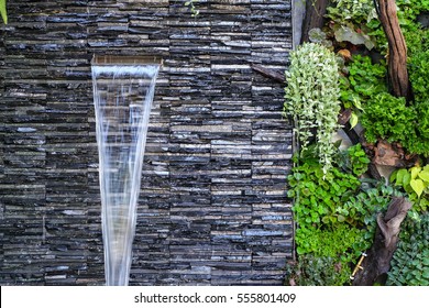 wall stones and water fall