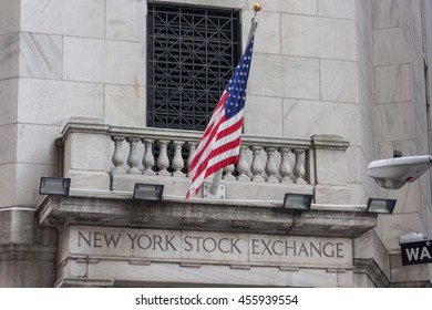 Wall Street  New York Stock Exchange With American Flag