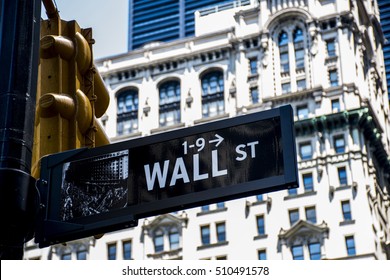 Wall Street Sign Financial District In New York City USA Big Apple