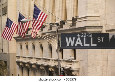 Wall Street Sign In Front Of The New York Stock Exchange